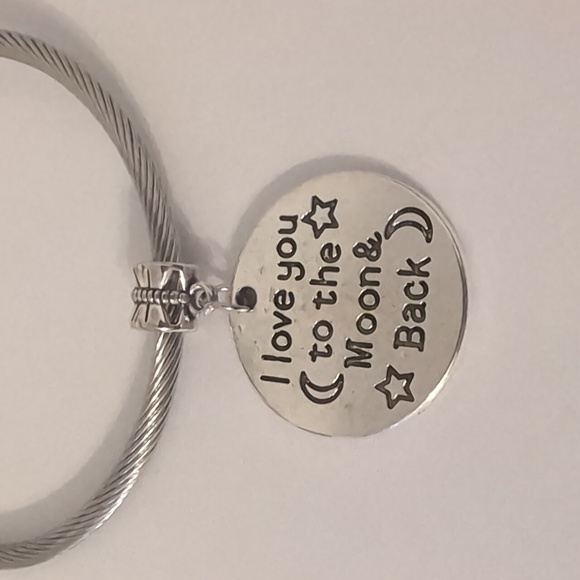 Silver I Love You To The Moon and Back Dangle Charm for Pandora Style Bracelet - Picture 1 of 4